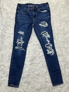 American Eagle Distressed Patched Jeggings Jeans Women’s Dark Wash Size 6